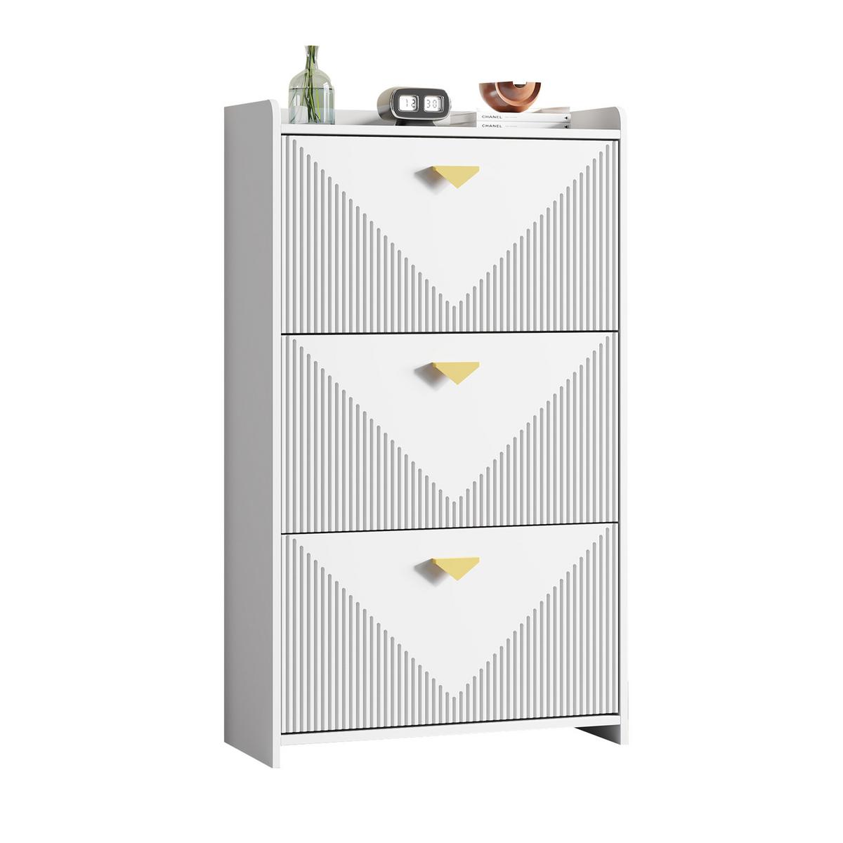 SCHUHSCHRANK weiß klappfächer stauraum - Weiß, Holzwerkstoff (70/120/30cm) - Urban Meuble