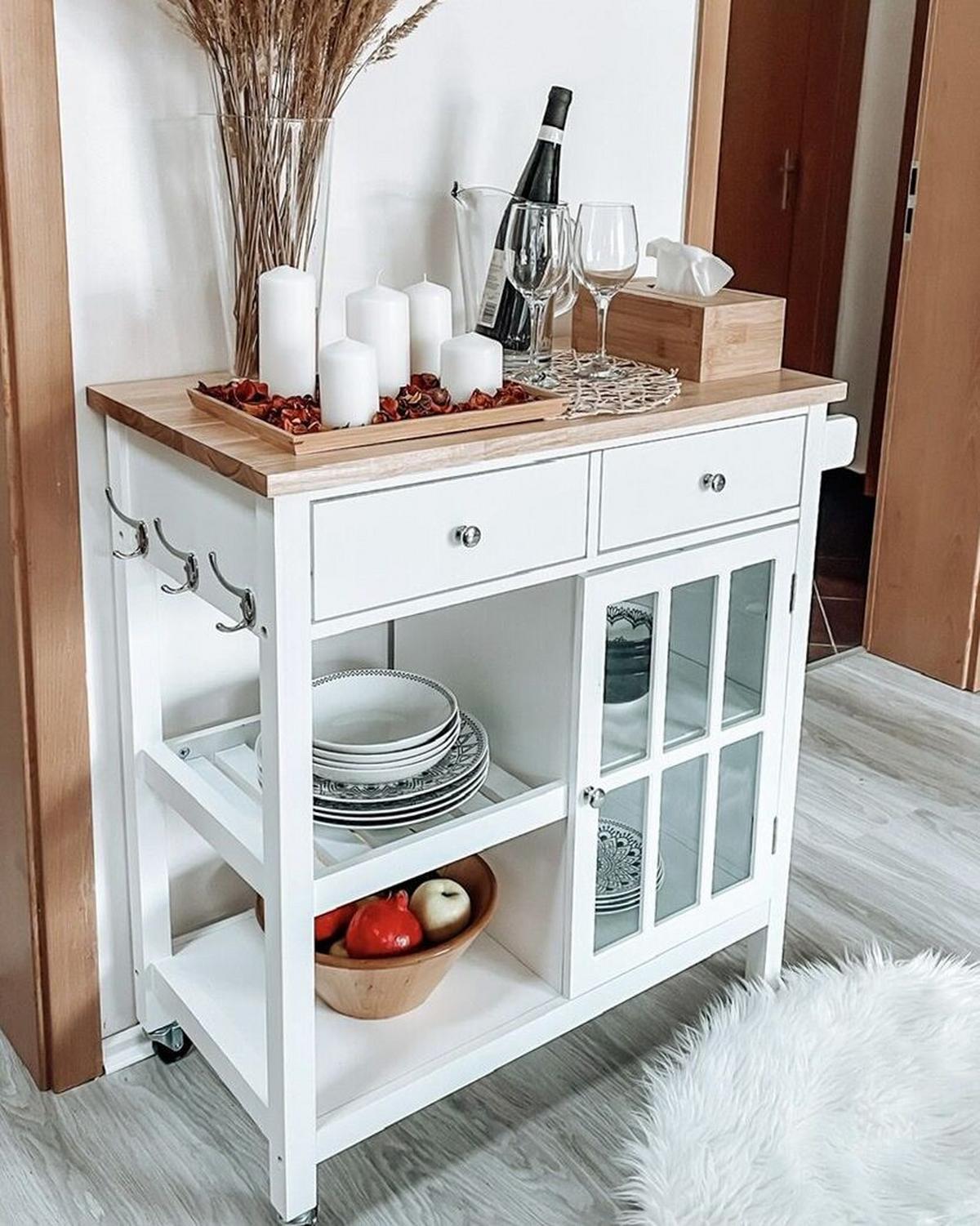 SERVIERWAGEN Weiß Genoa - Weiß/Braun, Holzwerkstoff (80/88/43cm) - Beliani