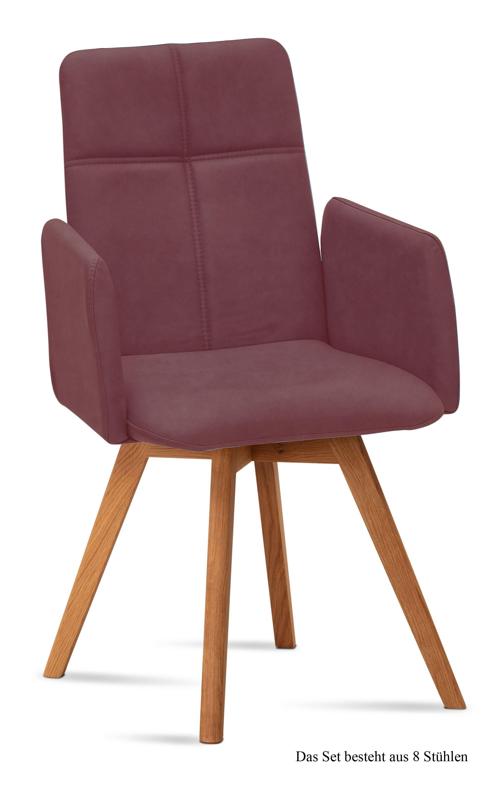 ARMLEHNSTUHL (8er-Set) Dinah 52x92x60 Eiche geölt/Marsala - Eichefarben/Brombeere, Kunststoff (60/92/52cm) - 58aufmkessel
