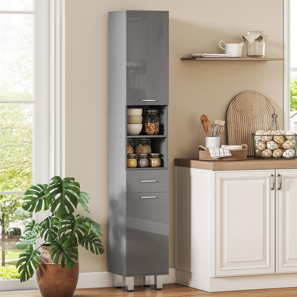 BADEZIMMERSCHRANK Spanplatte Grau - Alufarben/Grau, Holzwerkstoff/Kunststoff (30/180/30cm) - Kleankin
