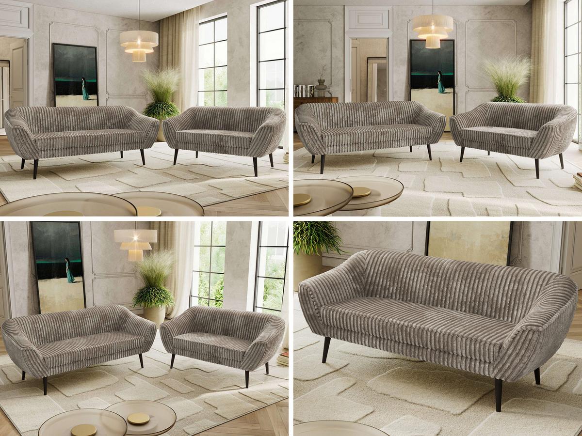 SITZGARNITUR PIRS 3+2 - Hellbraun Cord - Schwarze Beine - Hellbraun/Schwarz, Holzwerkstoff/Textil (180/75/74cm) - MKS