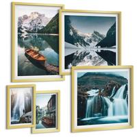 BILDER SET 5er Set - 50x50 cm & 20x30 cm & 40x60 cm Goldrahmen - Spiegelung der Boote auf Bergseen - Goldfarben, Kunststoff (40/60cm) - TULUP