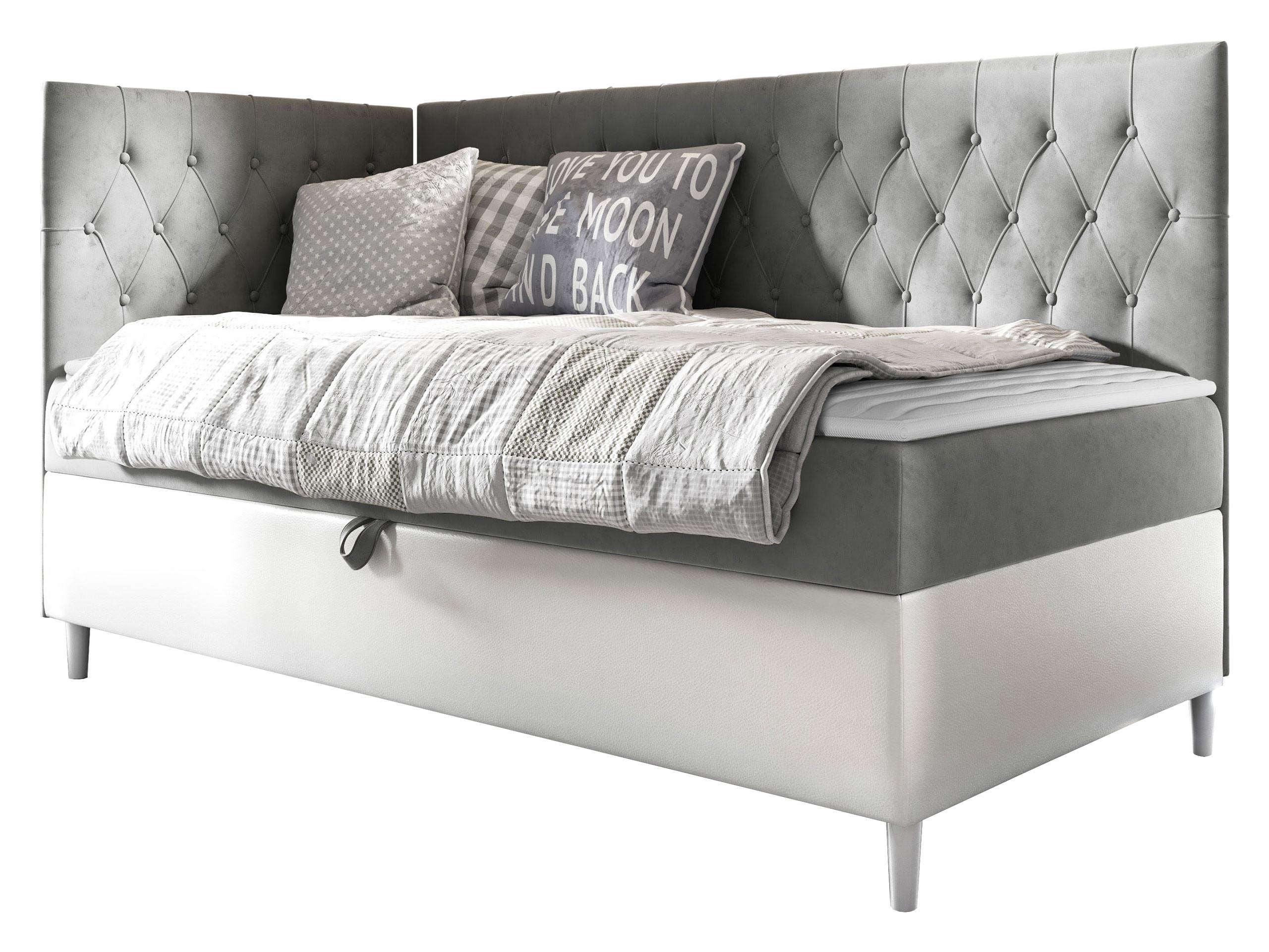 BOXBETT Filip Junior 3, Seite zum Öffnen des Bettkastens: Links - H3 - Weiß/Grau, Holz (90/200cm) - MIRJAN24