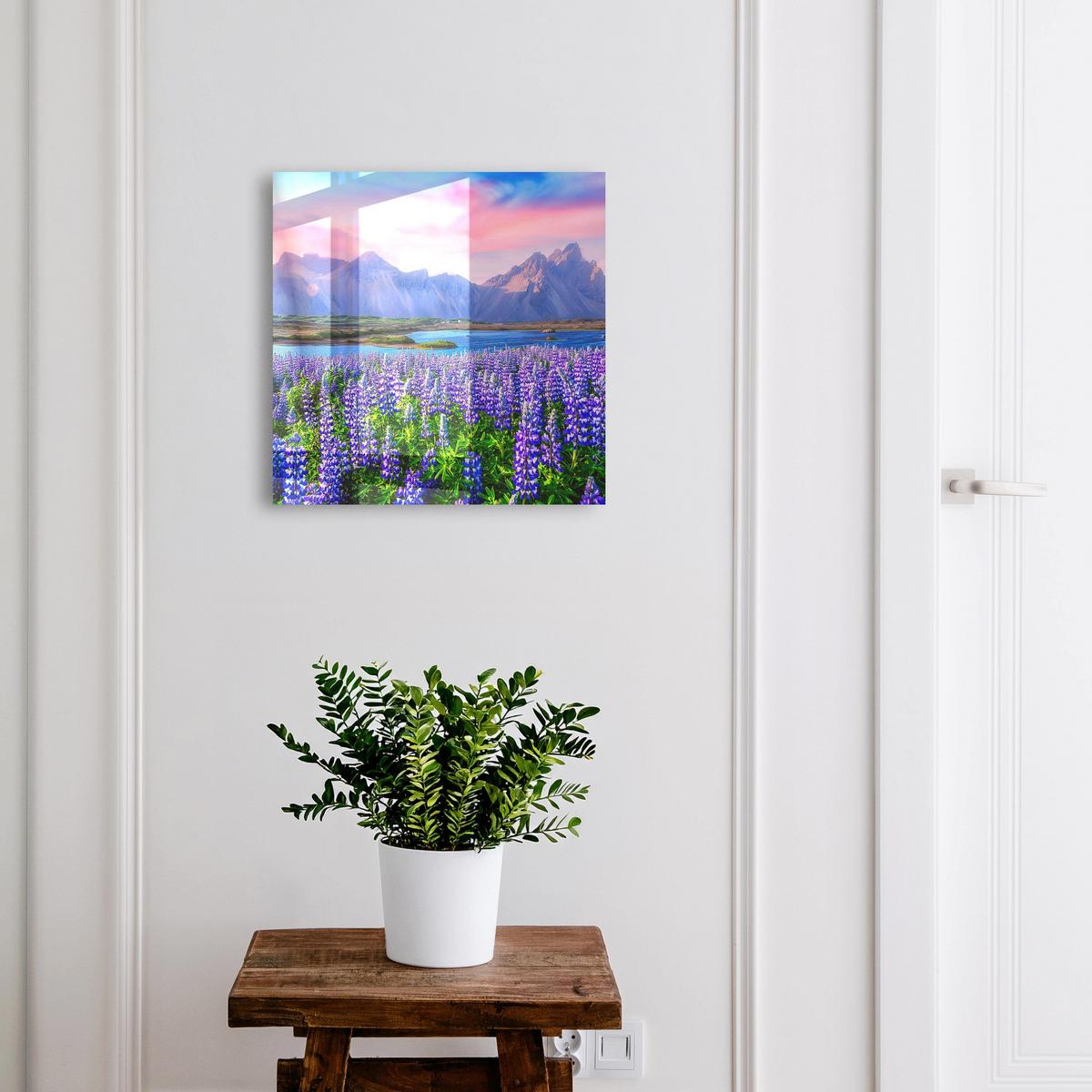 SCHLÜSSELBOX Schwarz 30x30 cm- Türöffnung nach rechts - Berglandschaft - Lila, Metall (30/30/5cm) - TULUP
