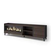 LOWBOARD, Eiche und Schwarz, 212/35/61cm, Kamin mit Feuereffekt XXL - Dunkelbraun, Holzwerkstoff (212/61/35cm) - Skraut Home