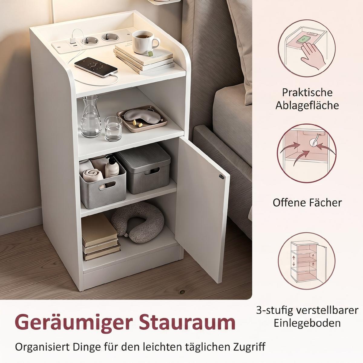 NACHTTISCH 2er Set Spanplatte Weiß - Weiß, Holzwerkstoff (25/60/30cm) - HOMCOM