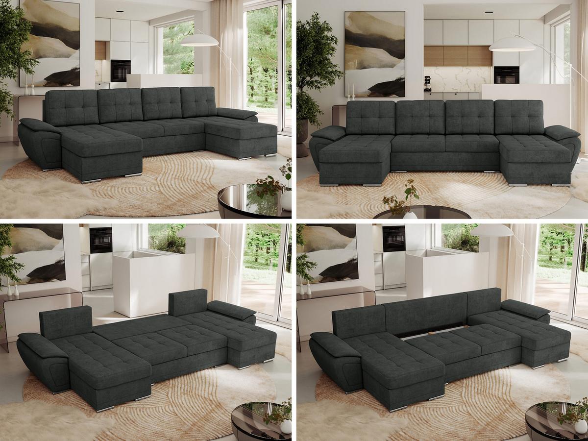 WOHNLANDSCHAFT UMBRIA U Dunkelgrau Stukture - Dunkelgrau/Grau, Textil/Metall (336/85/157cm) - MKS