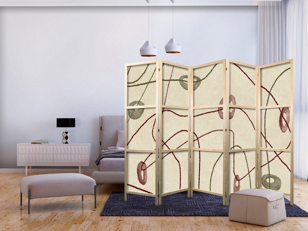 PARAVENT Japanischer 5-tlg 225x172 cm Retro Abstraktion - Beige, Holz/Textil (225/172/3cm) - Muralo