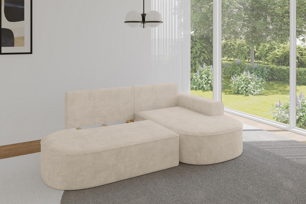 ECKSOFA mit Schlaffunktion und Bettkasten Ottomane Rechts MARI-L1-S - 283x167x73 cm Beige Velours - Sandfarben/Schwarz, Holzwerkstoff/Kunststoff (167/283cm) - ALTDECOR