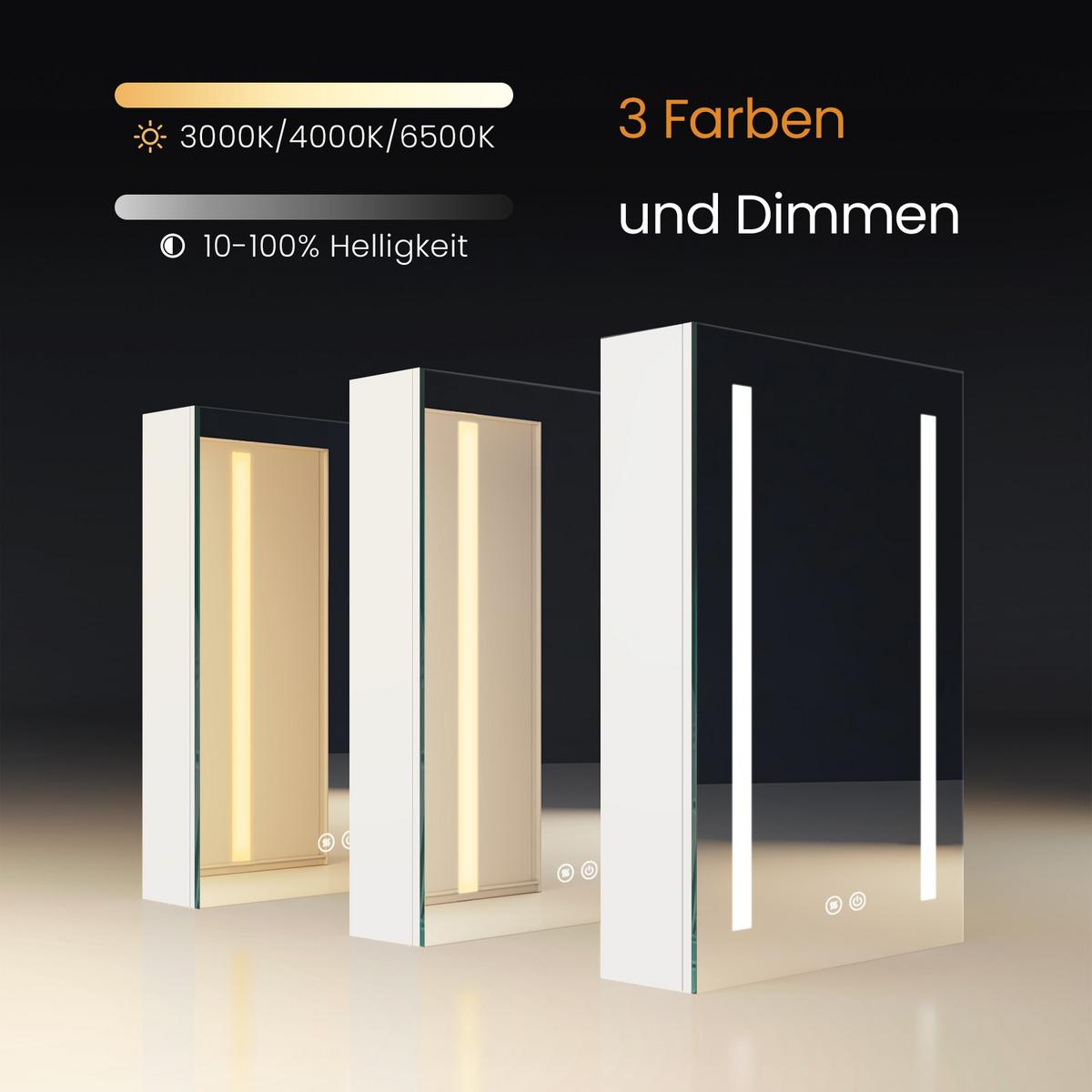 SPIEGELSCHRANK mit Beleuchtung silberweiß 60/40/14,5 - Weiß, Glas/Metall (40/60/14.5cm) - EMKE