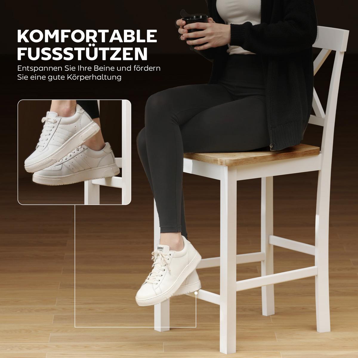 BARTISCH und Barhocker-Set 3tlg. mit Holzoptik - Eichefarben/Weiß, Holz (108/48/91cm) - HOMCOM