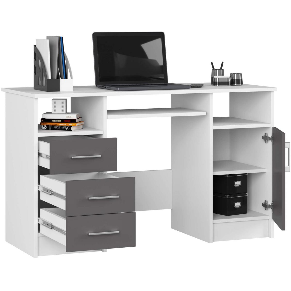 SCHREIBTISCH Weiß, Graphit Grau 74/124/52 - Anthrazit/Weiß, Holzwerkstoff (124/52/74cm) - RAUMHIRSCH FURNITURE