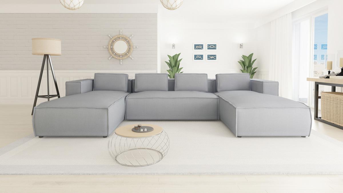 WOHNLANDSCHAFT Zenith Grau Luxusmicrofaser - Schwarz/Grau, Holz/Kunststoff (327/64/176cm) - S-Style