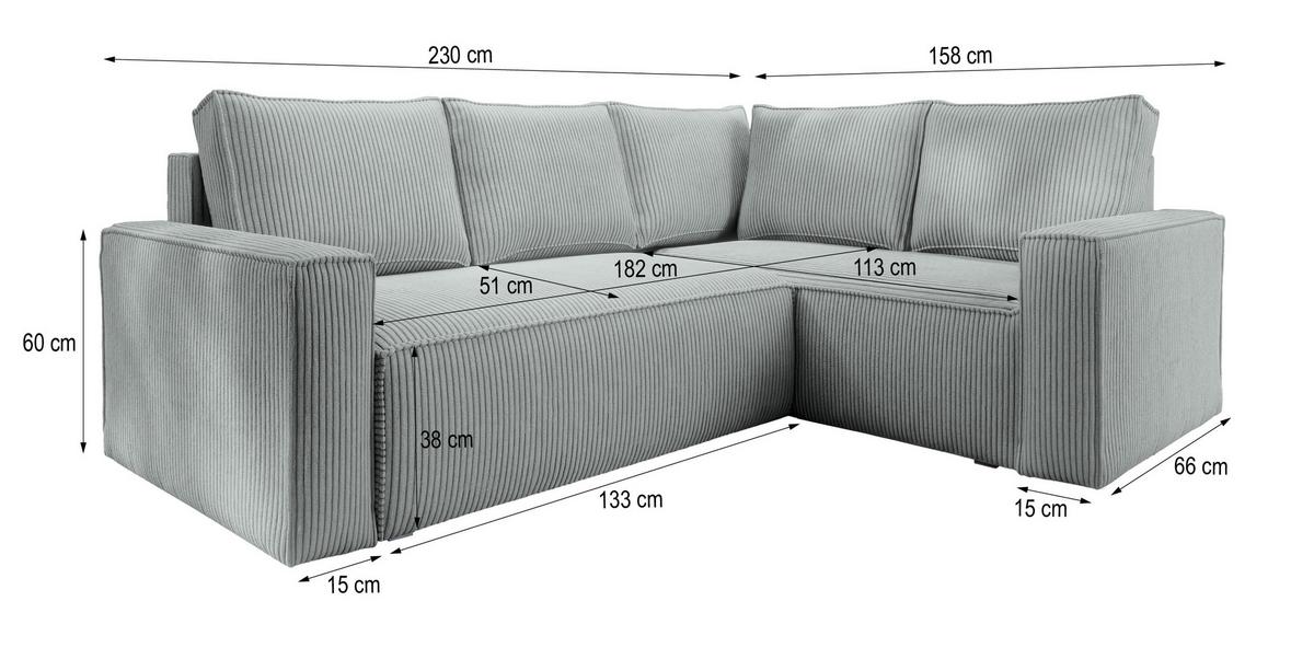 ECKSOFA ESTANO R-S Blau Kordstoff mit Schlaffunktion - Blau, Holz (230/158cm) - MASSENO