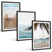 BILDER SET 3er Set - 40x60 cm Schwarzer Rahmen - Treppe Strand Meer Schaukel - Schwarz, Kunststoff (40/60cm) - TULUP