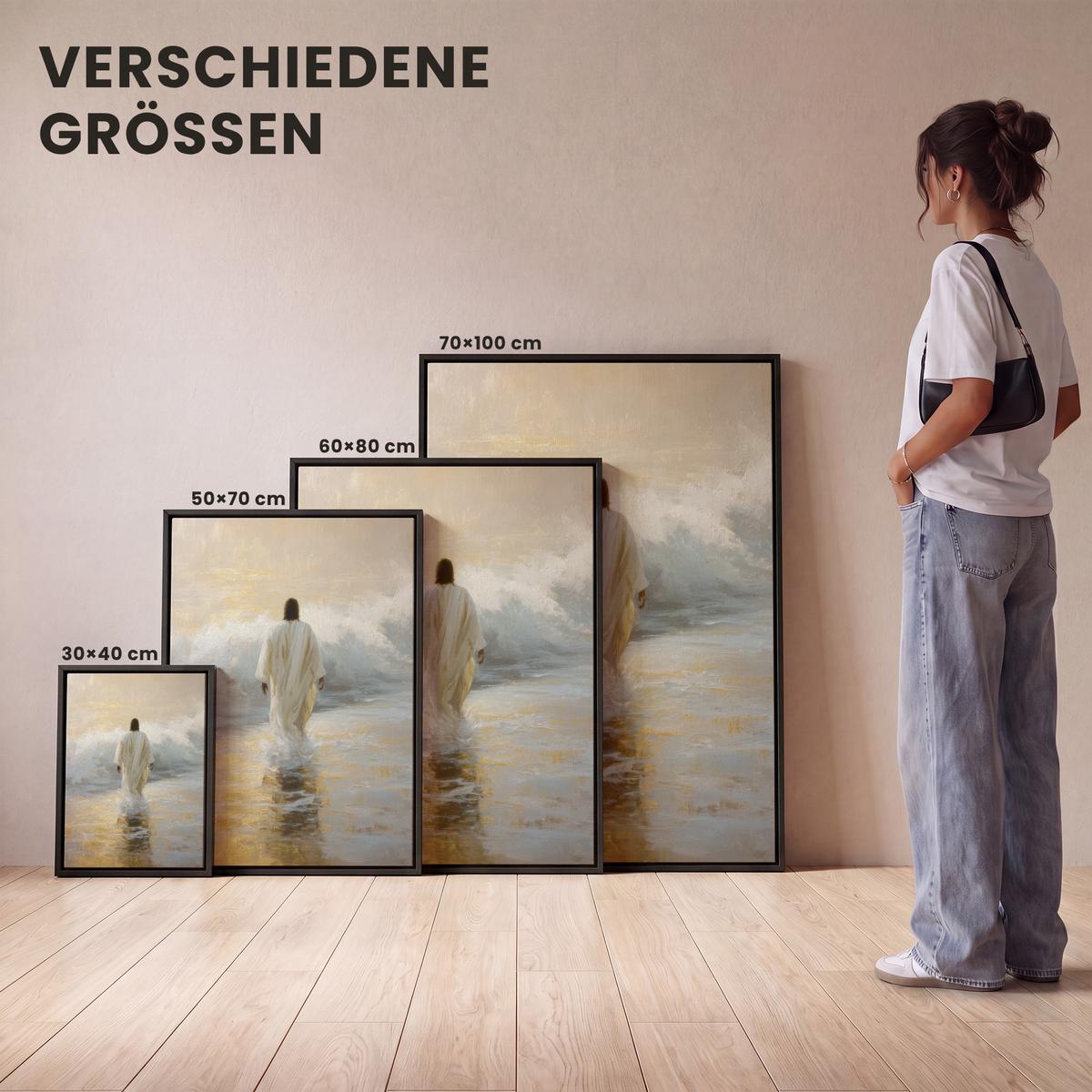 LEINWAND Bilder mit Rahmen - Gemälde - Welle - Jesus - Abstrakt - 30x40 - Goldfarben, Textil (30/40cm) - MuchoWow