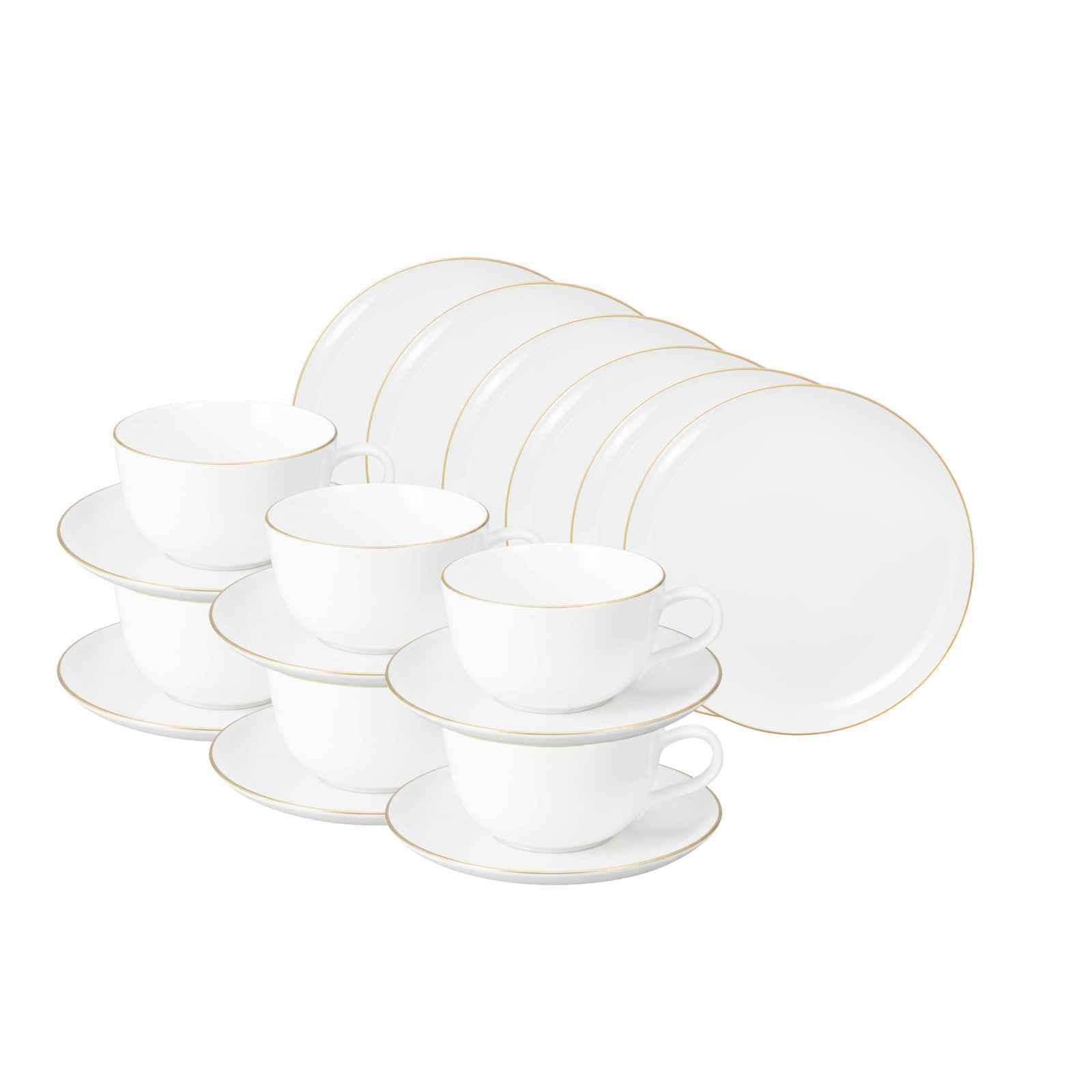 TEESERVICE Liberty Goldrand weiß-gold 280 ml 18-tlg. - Goldfarben/Weiß, Keramik (2/2/2cm) - Seltmann Weiden
