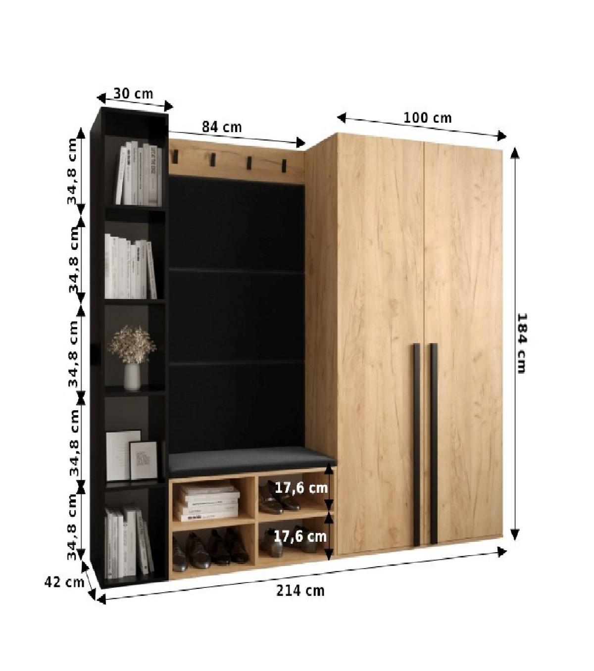 GARDEROBEN-SET 214/184/42 - Schwarz/Weiß, Holz/Kunststoff (214/184/42cm) - MÖBEL KRYSPOL
