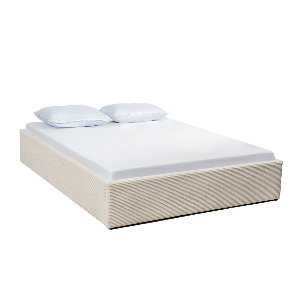 BETTKASTEN bezogen mit beigem samt romy 214/170/36,5 cm - Beige, Holz (200/160cm) - Calicosy
