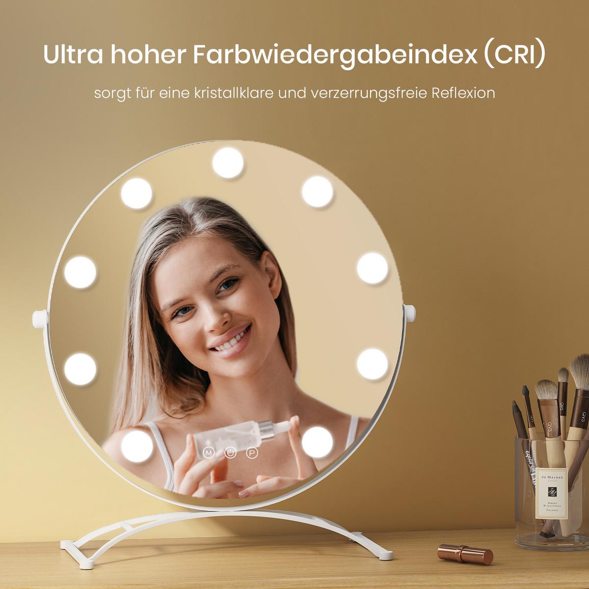 SCHMINKSPIEGEL Runder mit Beleuchtung, Weiß, ф40 cm - Weiß, Glas (40/16/40cm) - EMKE
