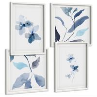 BILDER SET 4er Set - 50x50 cm & 40x60 cm Weißer Rahmen - Minimalistische blaue Blumen - Weiß, Kunststoff (50/50cm) - TULUP