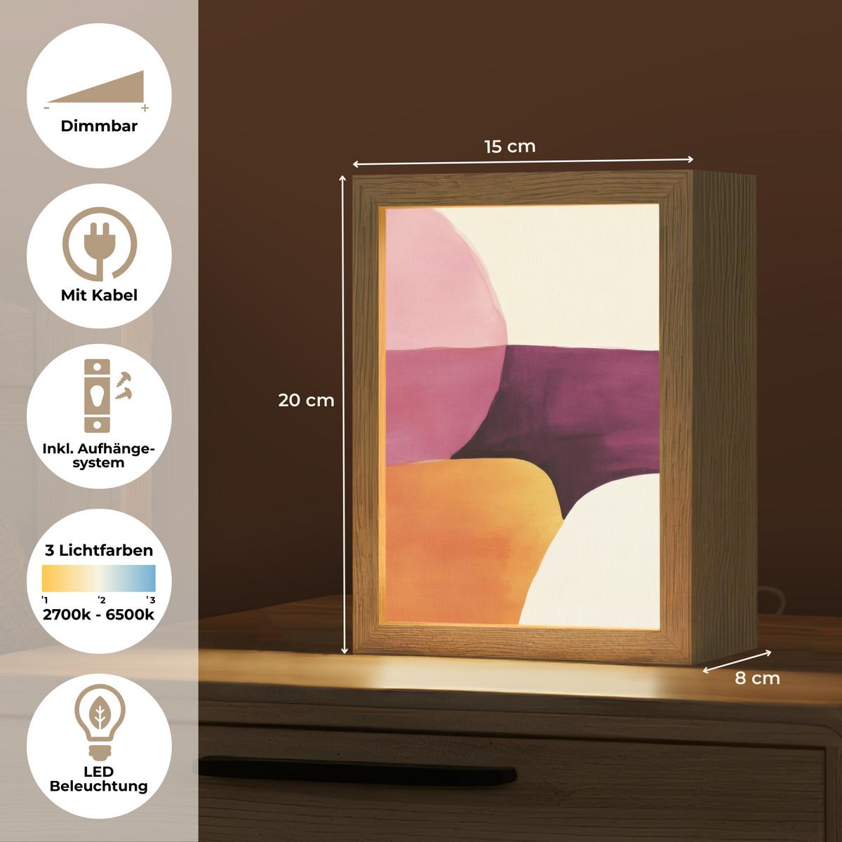 WANDLEUCHTE Formen - Abstrakt - Farbenfroh 15x20 cm - Rosa, Holzwerkstoff (15/20/8cm) - OnlyWow