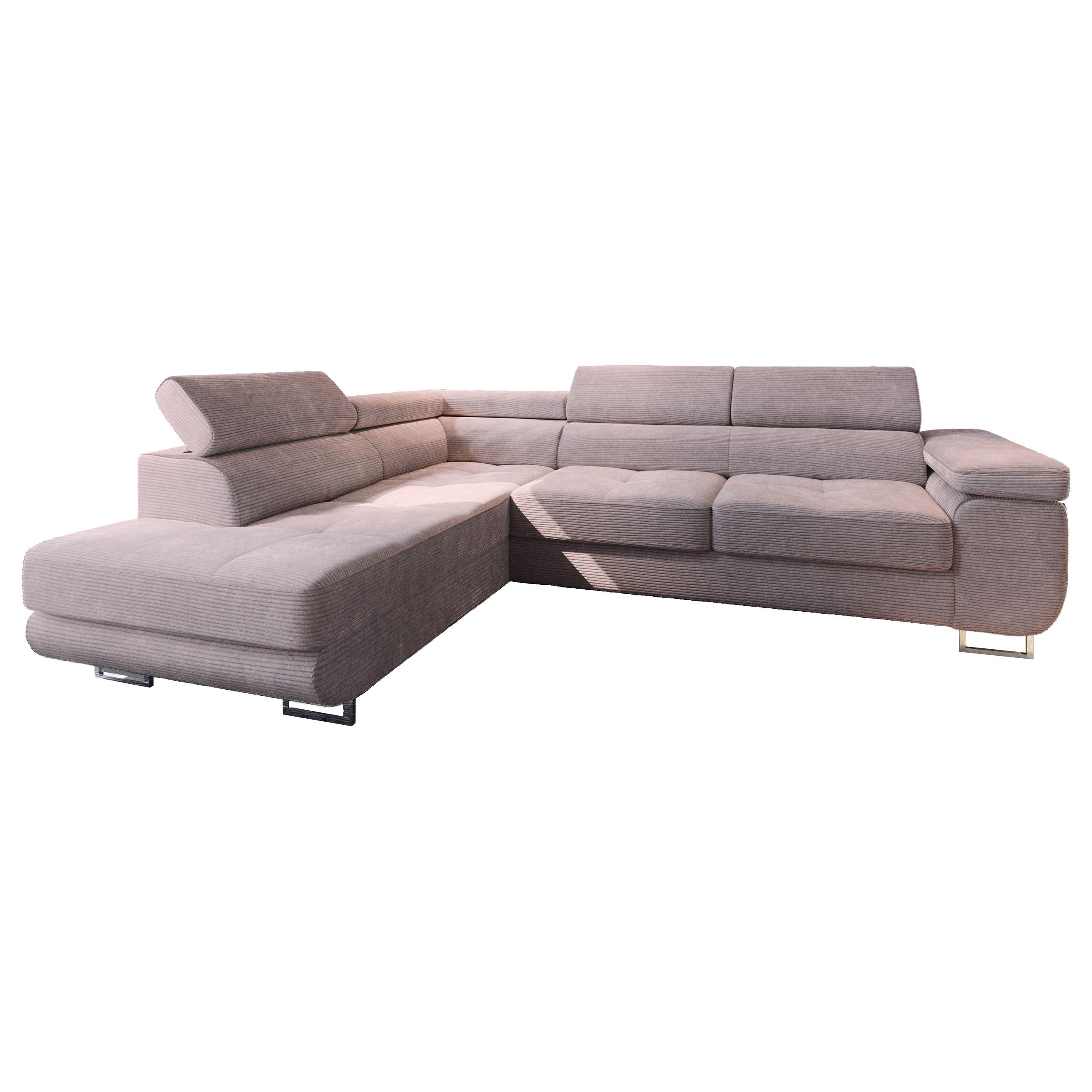 ECKSOFA APIRO L-S Lila Kordstoff mit Schlaffunktion - Lila/Silberfarben, Holz/Textil (276/202cm) - MASSENO