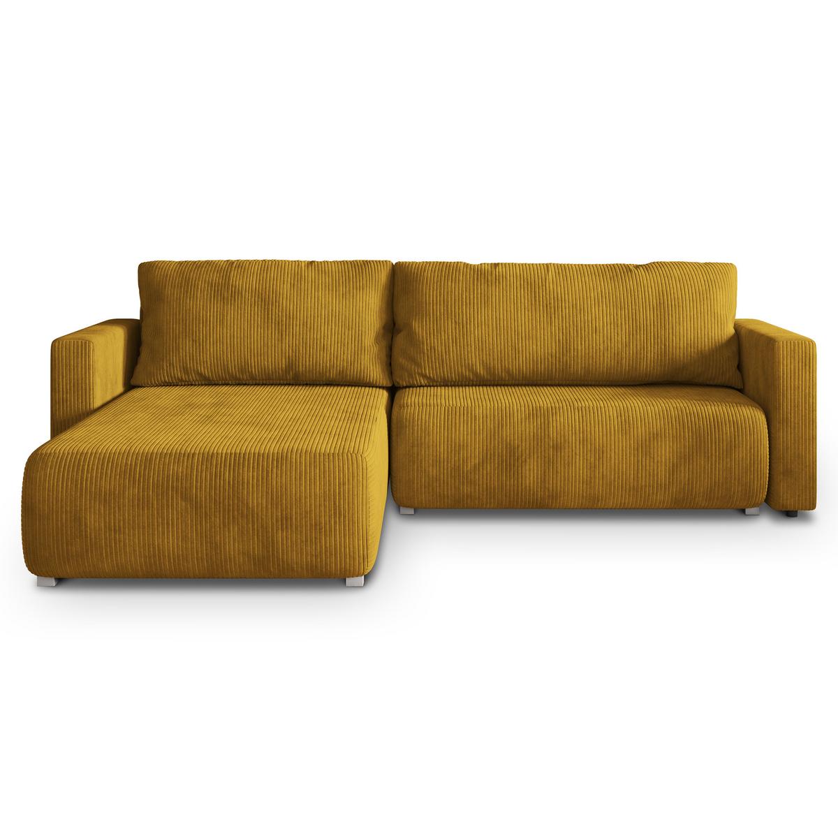 ECKSOFA TURIN P Gelb Kordstoff mit Schlaffunktion - Gelb/Grau, Holz/Kunststoff (265/183cm) - MASSENO