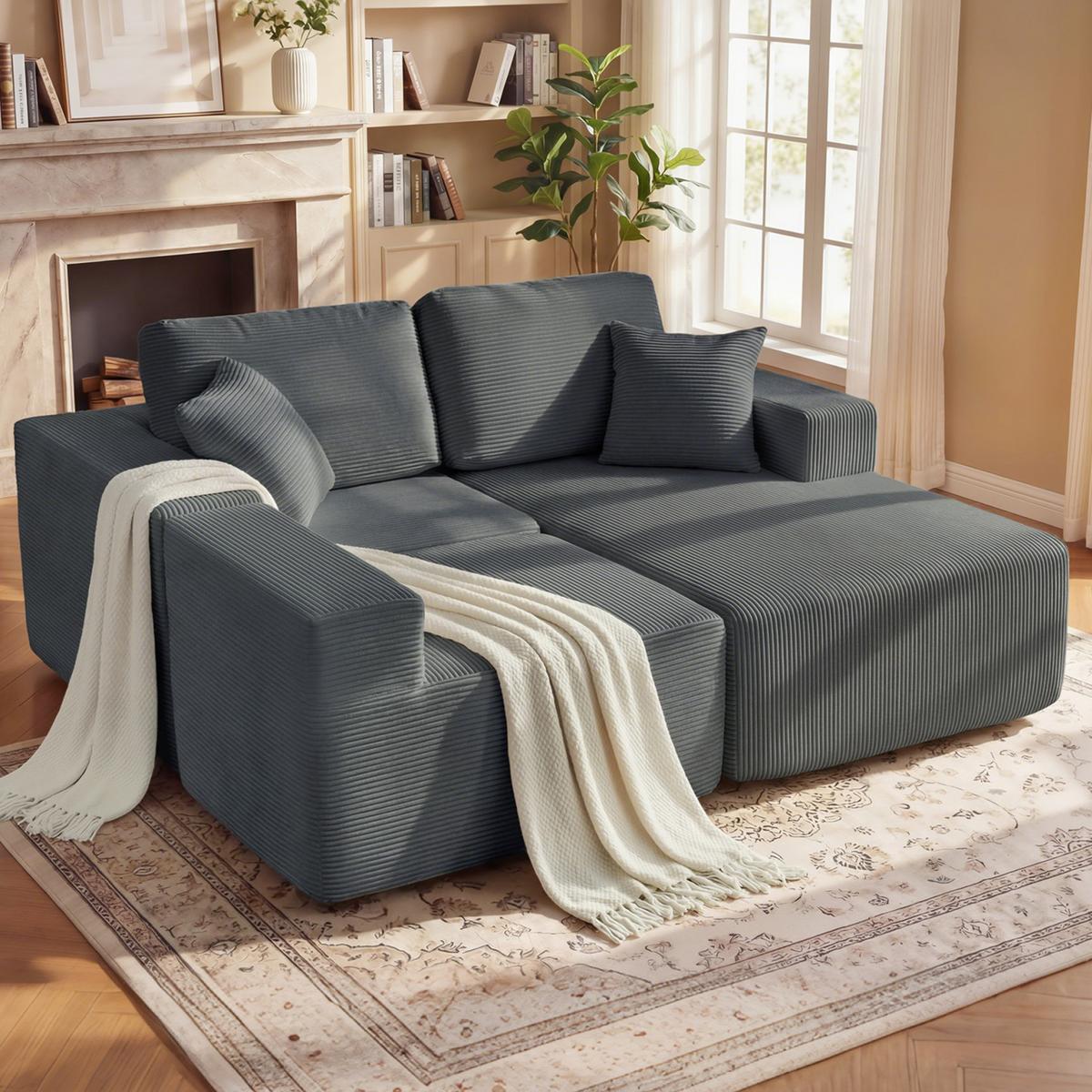 ECKSOFA 3er Set Cord Schaumstoff Dunkelgrau - Dunkelgrau, Textil (168/267cm) - HOMCOM