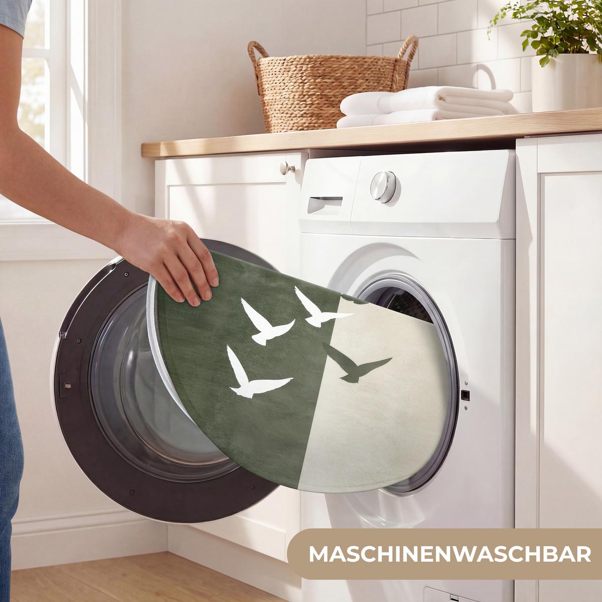 WC-VORLEGER Japandi - Vogel - Grün Toilettenteppich 70x70 cm - Olivgrün, Textil (70/1cm) - OnlyWow