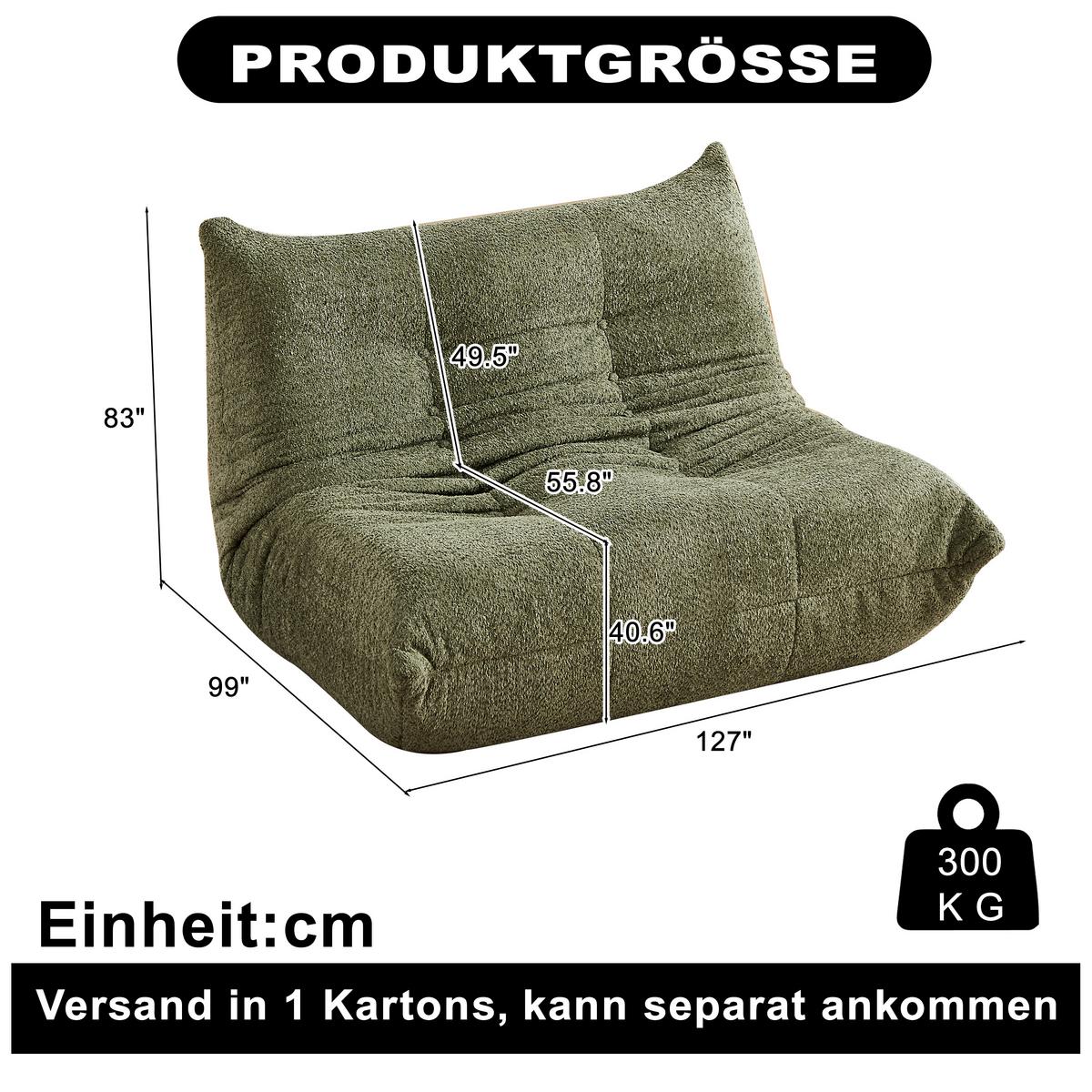 SITZSACK 2-Sitzer Ergonomischer aus Chenille & Memory-Schaum, Montagefrei - Grün, Textil (127/83/99cm) - Urban Meuble
