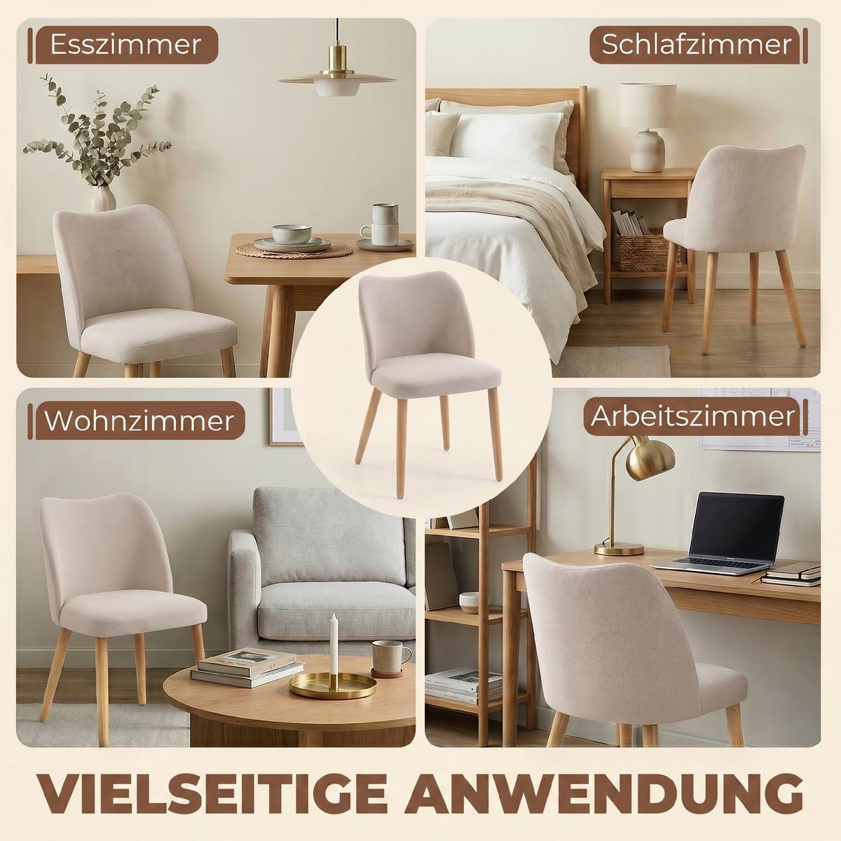 ESSZIMMERSTÜHLE 2er Set Polyester Cremeweiß - Creme, Textil (46/76/52cm) - HOMCOM