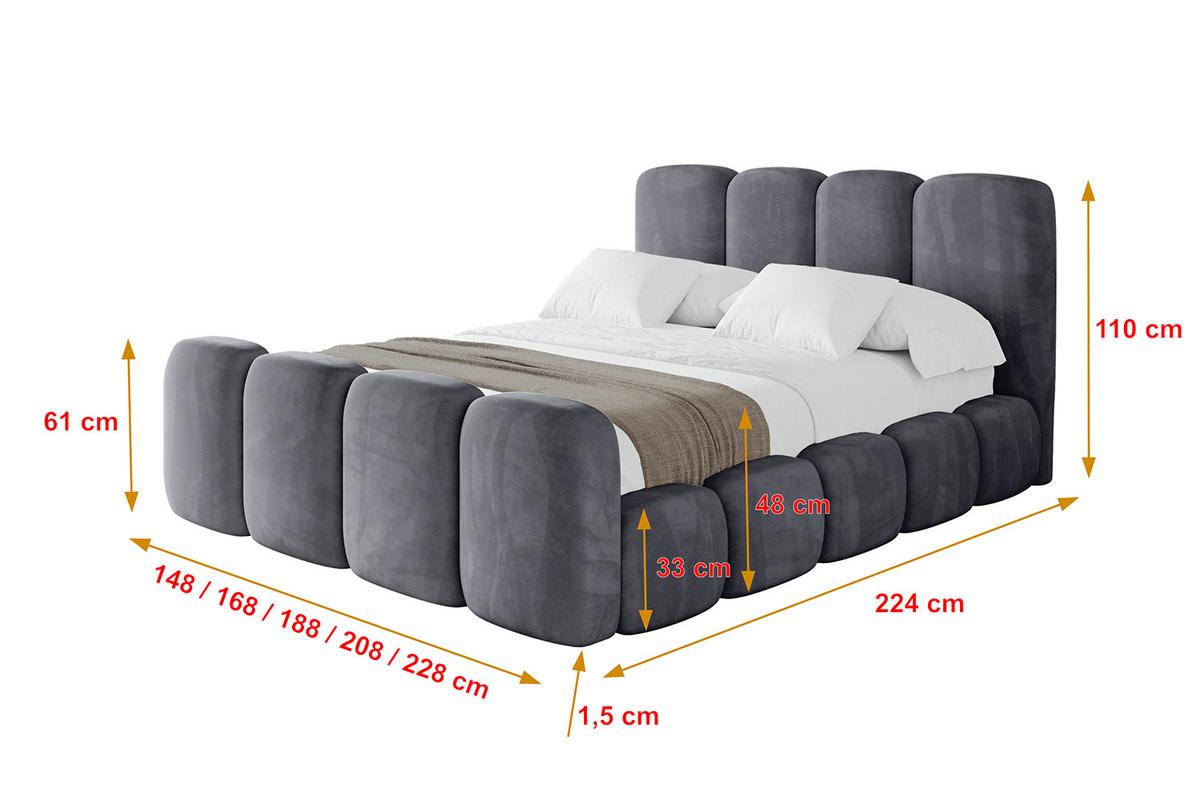 POLSTERBETT mit Bettkasten, Fußteil und Lattenrost, Boxbett ohne Matratze - KALA-Z 140x200 Dunkelgrau - Dunkelgrau, Holzwerkstoff/Textil (140/200cm) - ALTDECOR