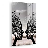 ACRYLGLASBILD Strand - Meer - Menschen - Baum - Moderne Kunst 80x120 cm - Hellgrau, Glas (80/120cm) - MuchoWow