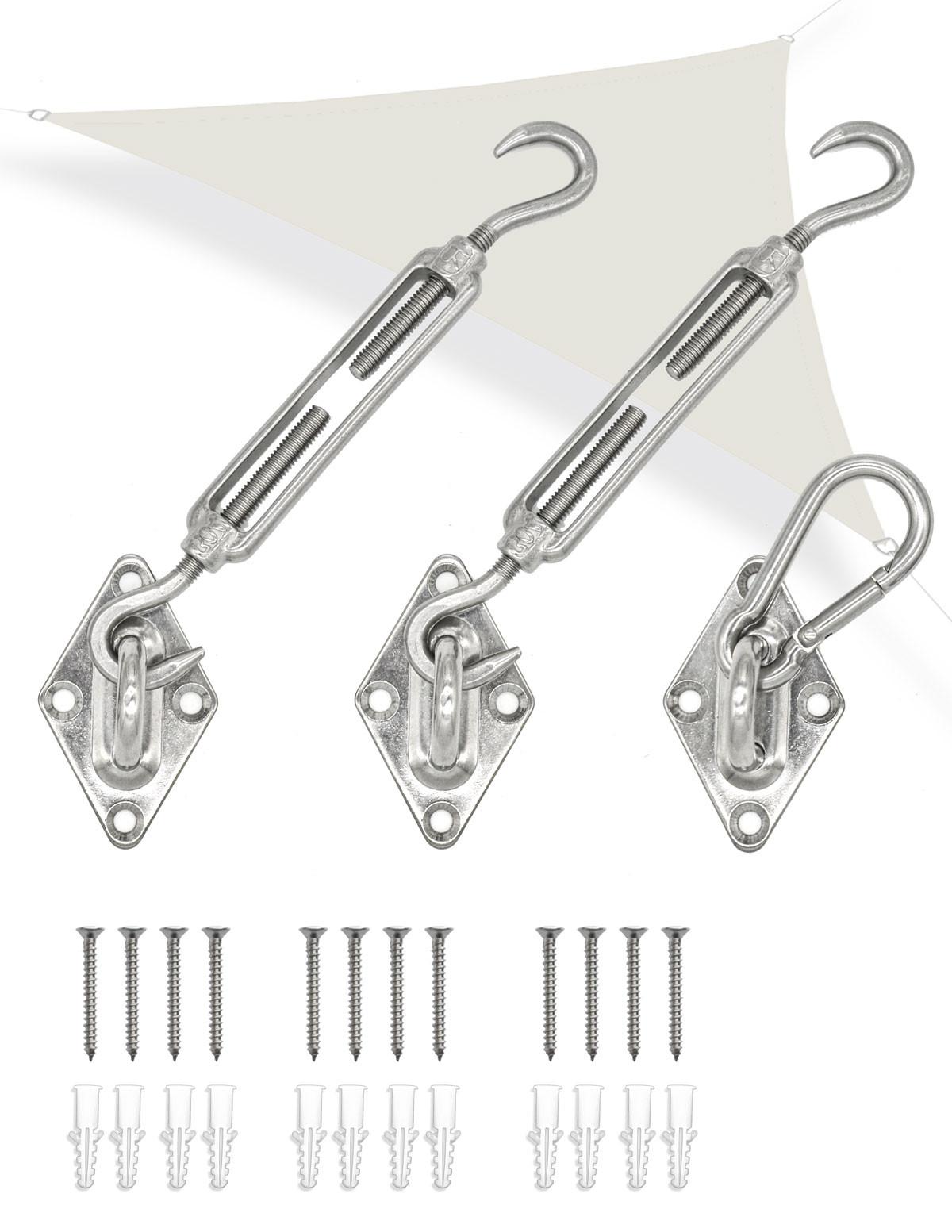 SCHWERLAST Befestigungsset für Dreieck Sonnensegel - Silberfarben, Metall (2.5/22cm) - Amanka
