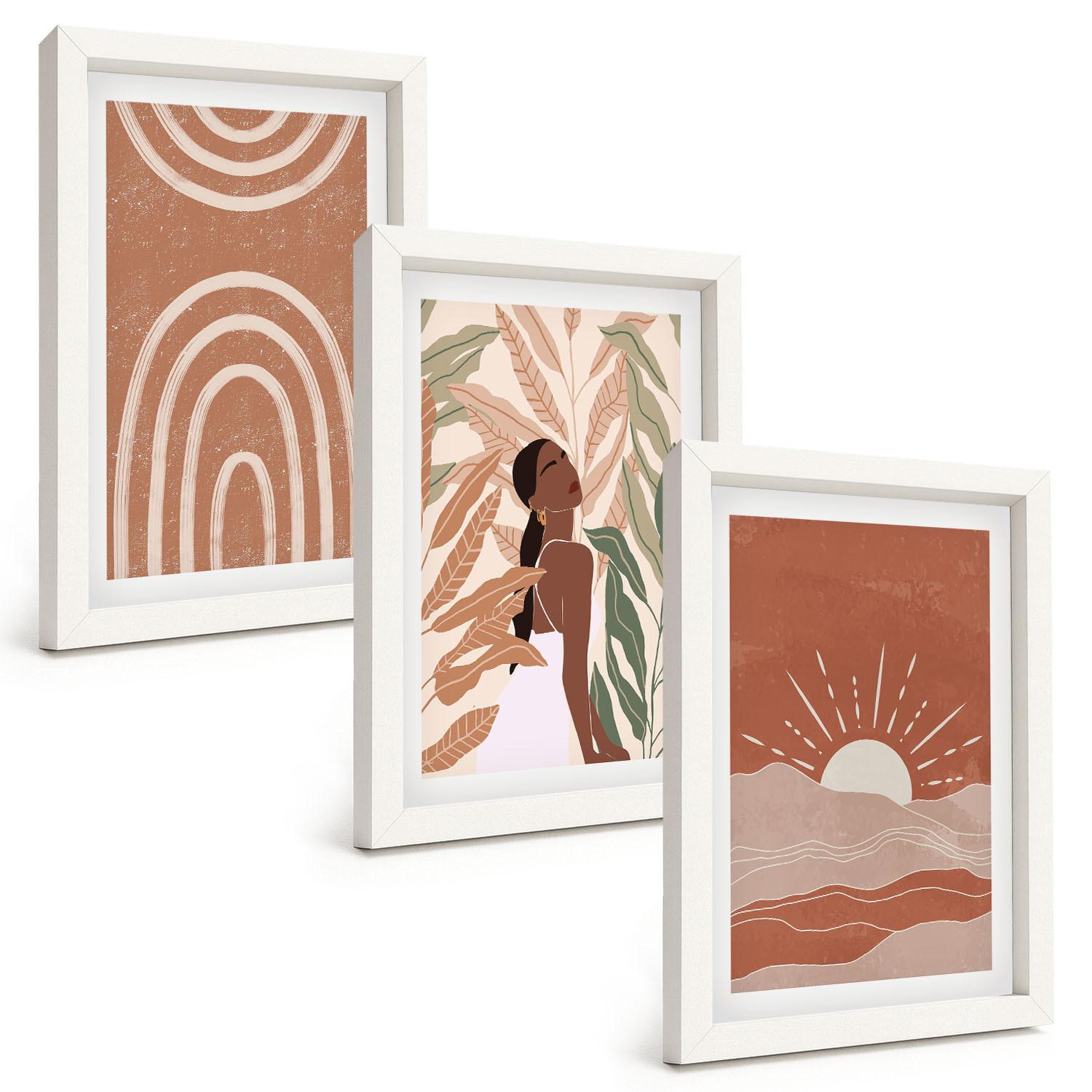 BILDER SET 3er Set - 20x30 cm Weißer Rahmen - abstrakte Formen im Boho-Stil - Weiß, Kunststoff (20/30cm) - TULUP