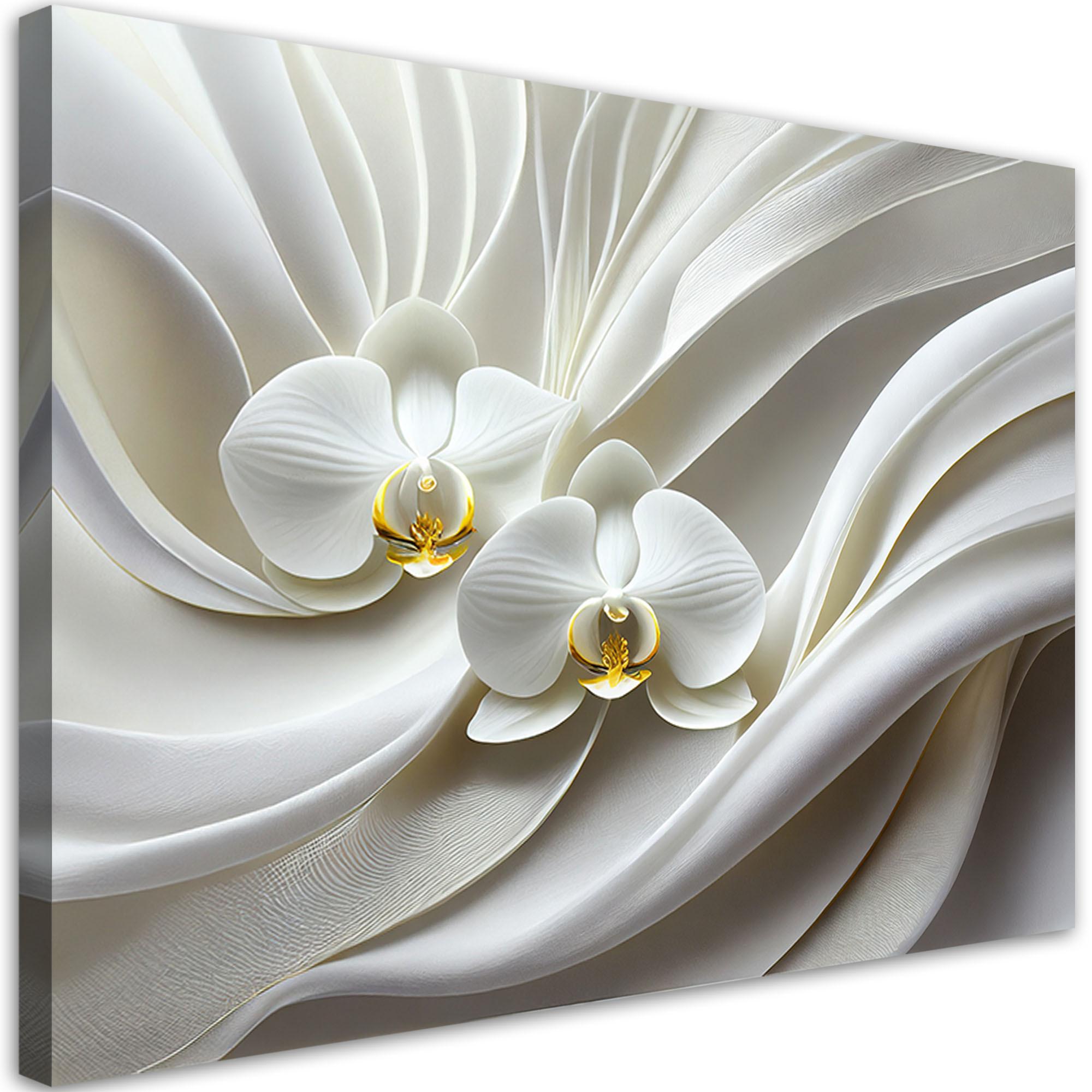 LEINWANDBILD Weiße Orchidee 3D Abstraktion 90x60cm - Weiß, Textil (90/60cm) - Feeby