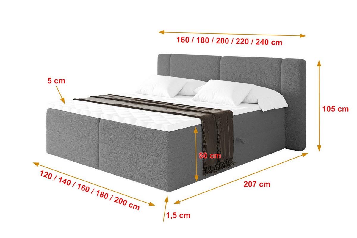 BOXBETT mit Matratze H4 - EVON - 180x200 cm Grau - Taupe, Holzwerkstoff (180/200cm) - ALTDECOR
