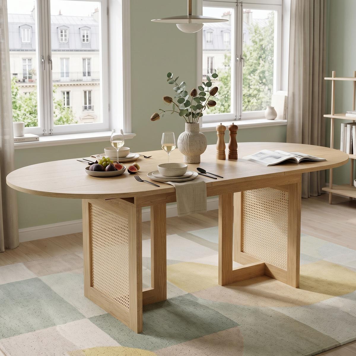 ESSTISCH Ausziehbar 150-200cm Eichenfarbe Rattan-Beine Abgerundet - Eichefarben, Holzwerkstoff (90/200/75cm) - Urban Meuble