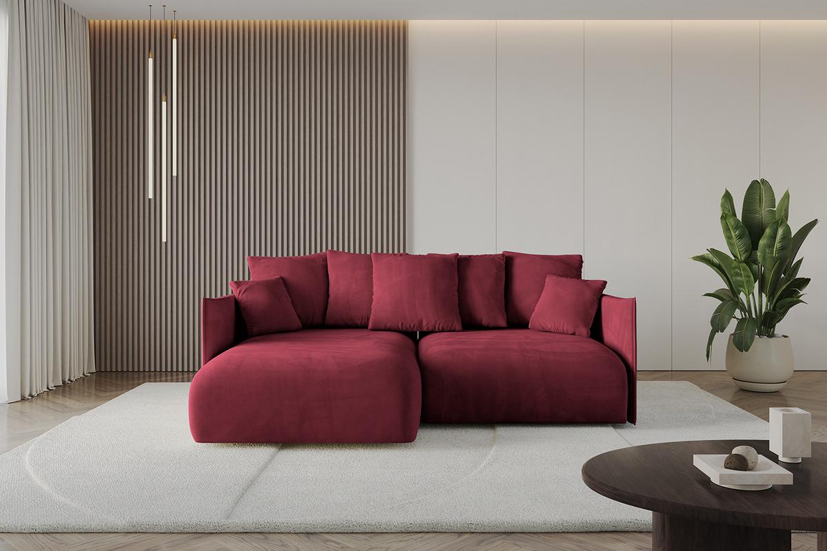 ECKSOFA Ottomane links ONESK-L 216x177x72 Bordeauxrot Velours - Bordeaux, Holzwerkstoff/Kunststoff (216/177cm) - ALTDECOR