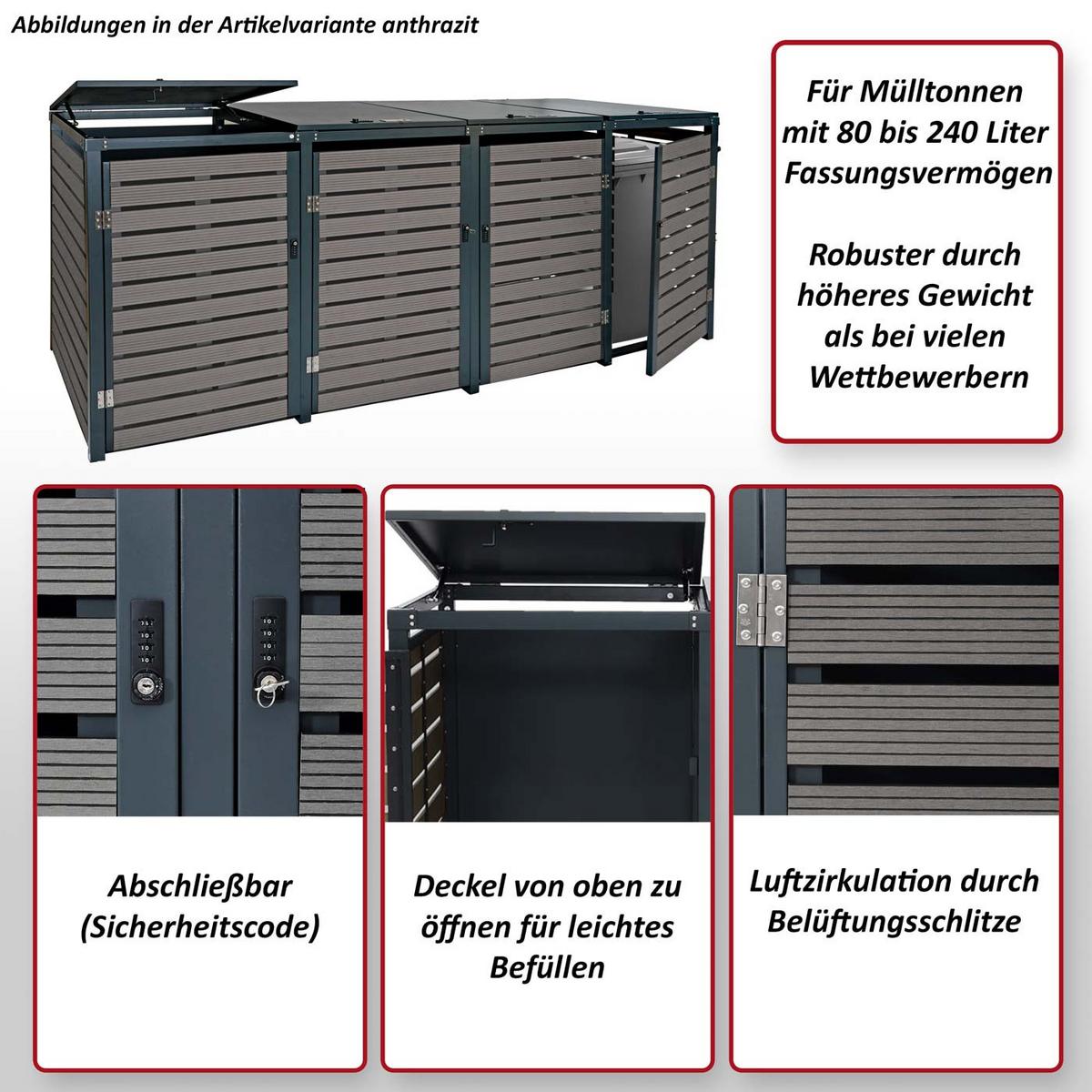 MÜLLTONNENVERKLEIDUNG 4ER Teak Dekor - Teakfarben, Metall (264/119/84cm) - MCW