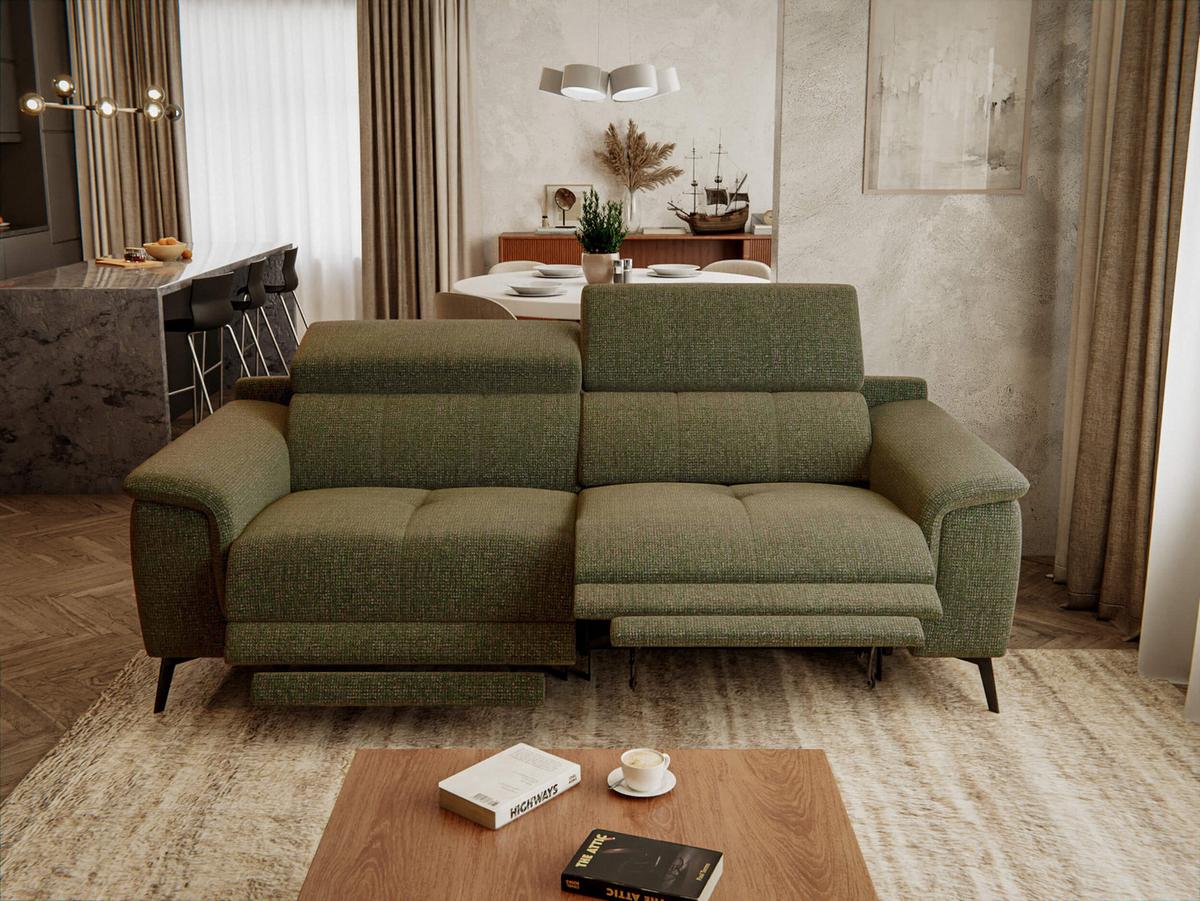 RELAXSOFA FIERO 3-Sitzer mit 2 Relaxfunktionen, olivgrün - Schwarz/Olivgrün, Holzwerkstoff/Textil (212/82/103cm) - Wozimo