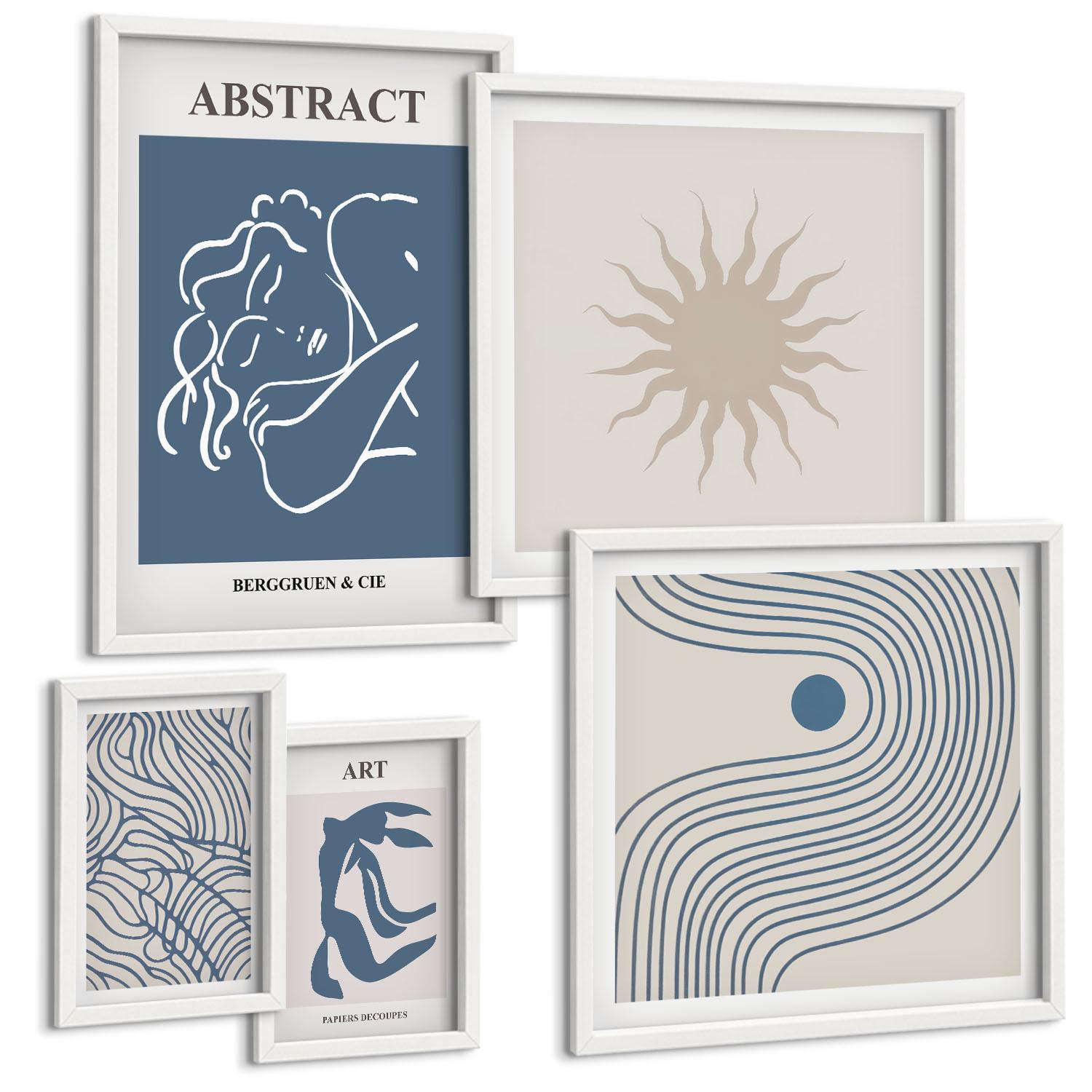 BILDER SET 5er Set - 50x50 cm & 20x30 cm & 40x60 cm Weißer Rahmen - Matisses stilvolle abstrakte Muster - Weiß, Kunststoff (40/60cm) - TULUP