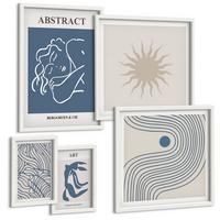 BILDER SET 5er Set - 50x50 cm & 20x30 cm & 40x60 cm Weißer Rahmen - Matisses stilvolle abstrakte Muster - Weiß, Kunststoff (40/60cm) - TULUP