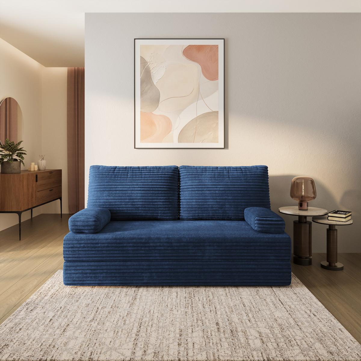 BETTSOFA SILAR aus Schaumstoff Kordstoff Blau Schlaffunktion - Blau, Textil (170/86/80cm) - MASSENO