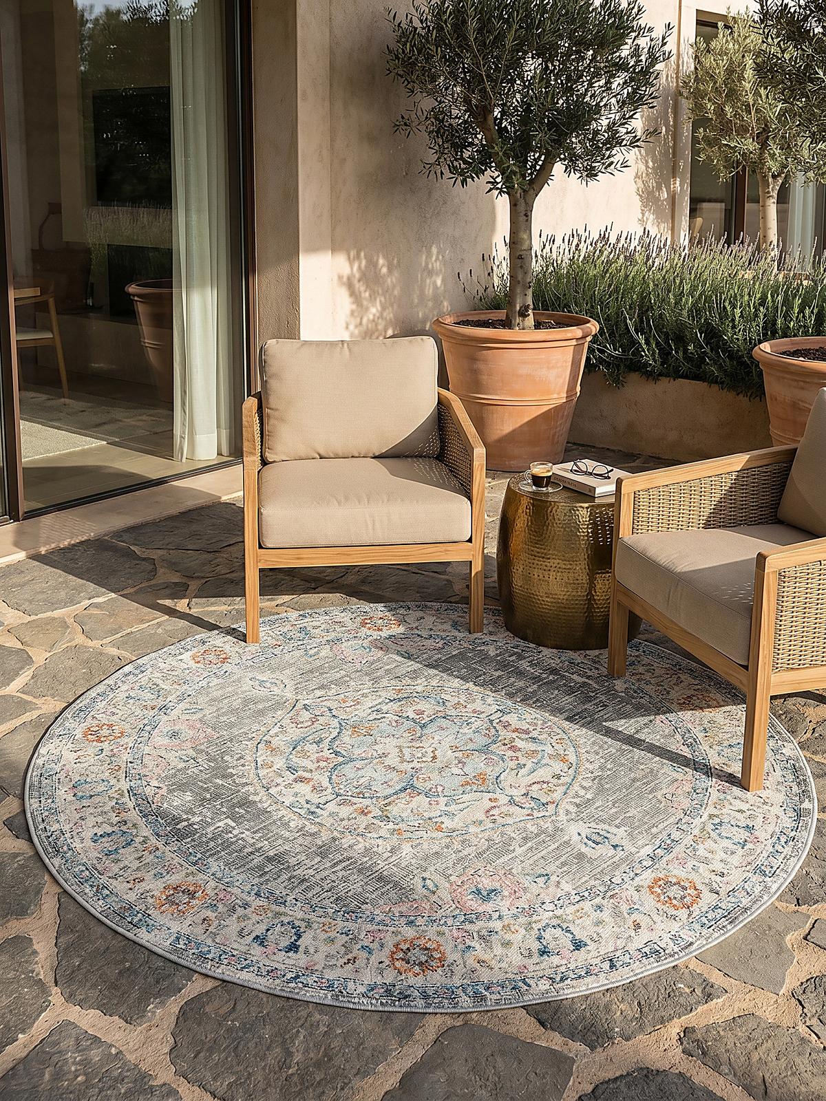 TEPPICH Outdoor Orientalisch LIMMAT Polypropylen Grau 120 x 120 cm - Grau, Textil (120/120cm) - KADIMA DESIGN