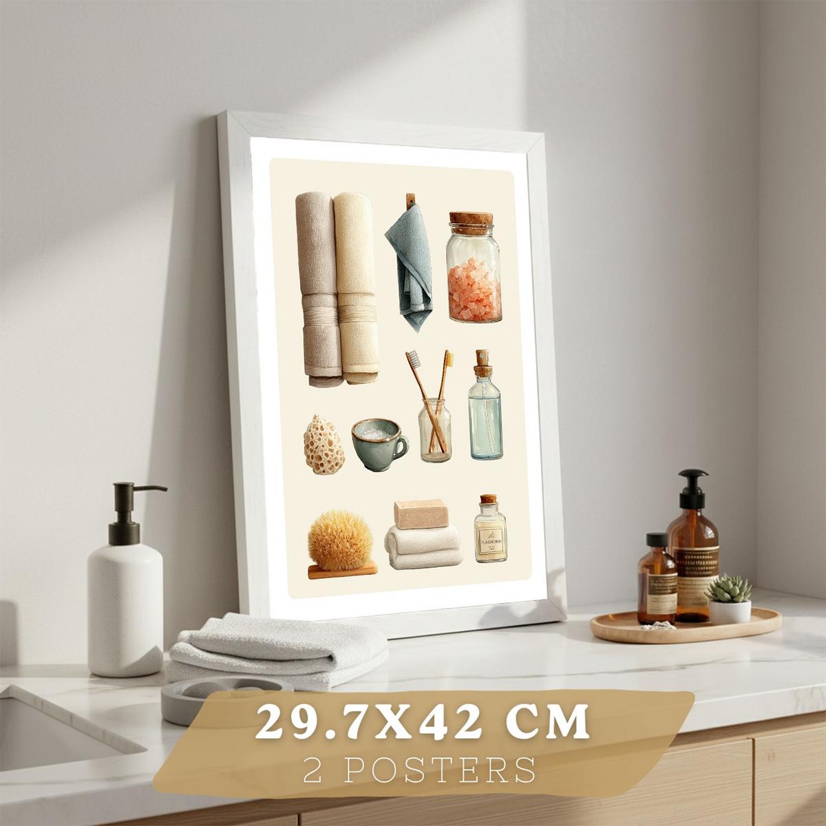 POSTER 2er-Set dekorative Kunstdrucke im Spa-Stil für, minimalistische Bilder mit Blumen Zen-Poster für entspannende Badezimmer- Weißer Rahmen A3 - Weiß, Papier (42/29.7/3cm) - Nacnic