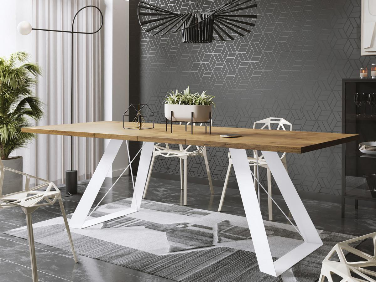 ESSTISCH Colter Weiß rechteckig ausziehbar, Lancelot Eiche 140-240/80/76 cm - Eichefarben/Weiß, Holzwerkstoff/Metall (80/240/76cm) - WFL GROUP