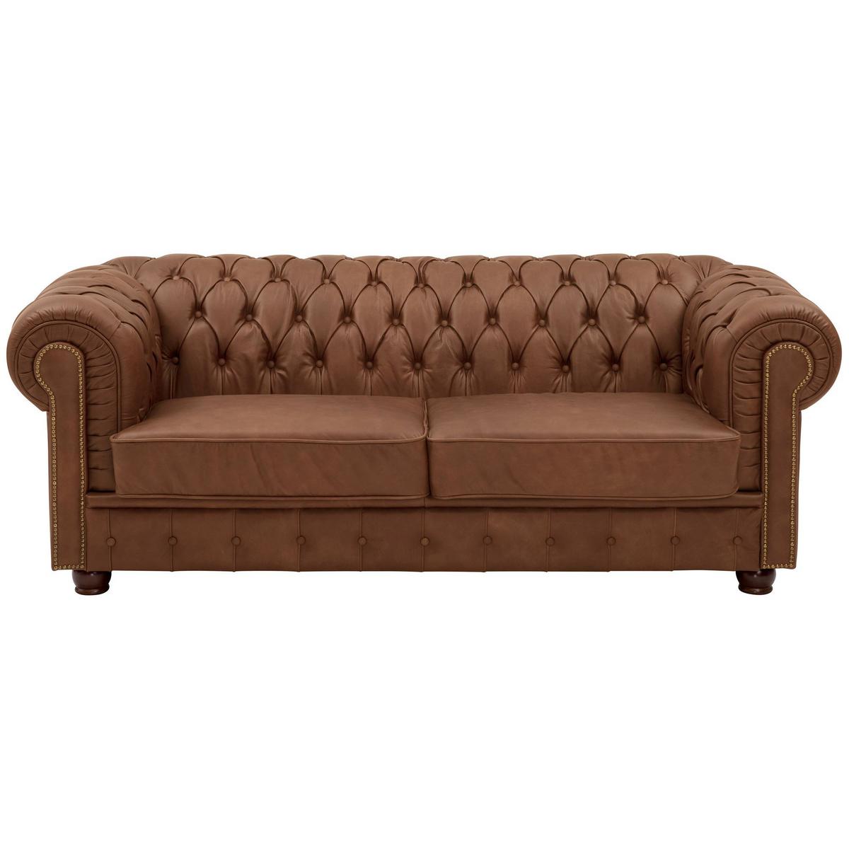 SOFA 3-Sitzer Kath Echtleder (Antikoptik) cognac - Cognac, Leder (200/74/98cm) - 58aufmkessel