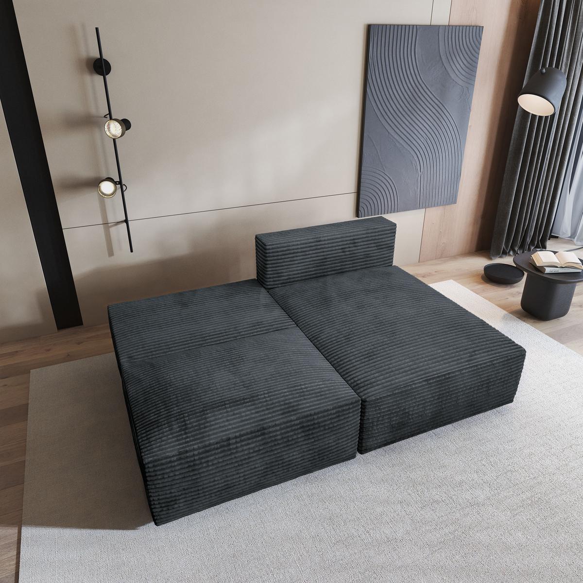 ECKSOFA FIORO Grau Kordstoff mit Schlaffunktion - Grau, Holz (204/148cm) - MASSENO